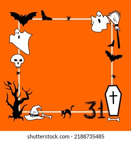halloween frame place for text. halloween banner colorful square - vector flat style illustration. bat, spirits and spiders