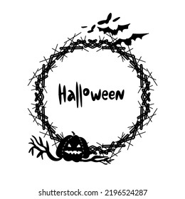 Halloween frame with a pumpkin and bats. Awesome design. Vector illustration for decorating invitations.