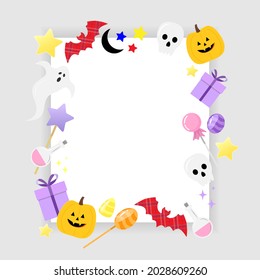 Halloween frame with pumpkin, bats and candy. Place for your text