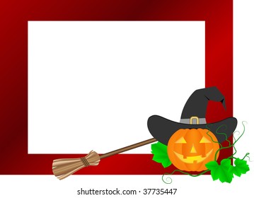 Halloween frame with pumpkin and leaf. Vector illustration.