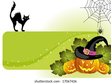 Halloween frame with pumpkin, spider, cat, element for design, vector illustration