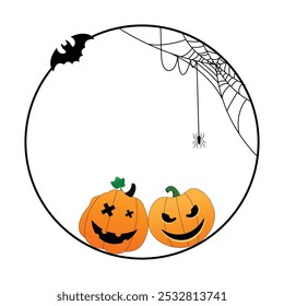 Halloween  frame .Pumpkin .spider web .circle .Art and Illustrator .spider .in white background .vector design 