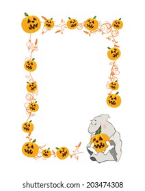 Halloween frame with pumpkins cartoon