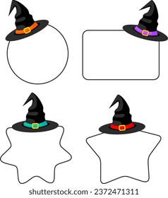 Halloween frame set with witch hat. Halloween border collection. Design element for card, poster, decoration. Vector illustration.