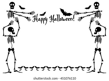 Halloween frame with skeleton. Vector clip art.