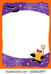 Halloween Frame with Spider Webs and Children in Costume (Vertical)