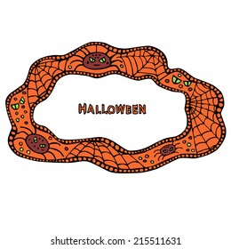 Halloween frame with spiderweb and spiders. Hand drawn banners, vector illustration. 