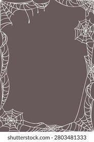 Halloween frame template with spider web. Hand drawn border rectangular shape with white line object isolated on dark background. Vector design for cards, flyers, invitations, for autumn holidays.