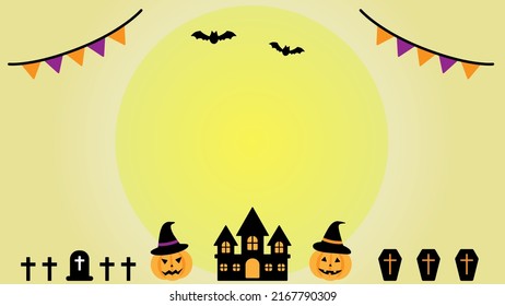 Halloween frame yellow background (Jack O Lantern, ghost, etc.)