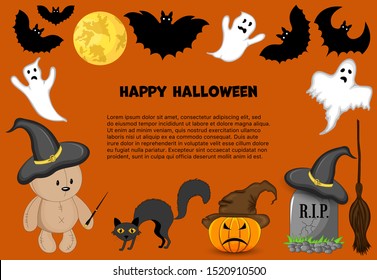 Halloween frame for your text with traditional attributes. Cartoon style. Vector illustration