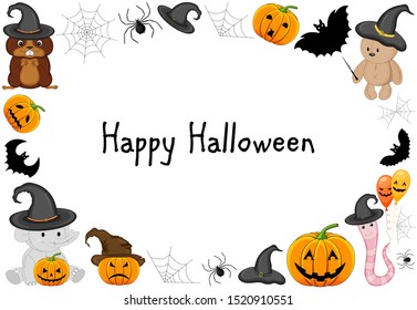 Halloween frame for your text with traditional attributes. Cartoon style. Vector illustration