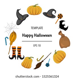 Halloween frame for your text with traditional attributes. Cartoon style. Vector illustration
