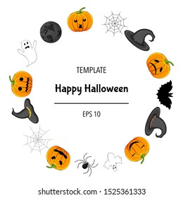 Halloween frame for your text with traditional attributes. Cartoon style. Vector illustration