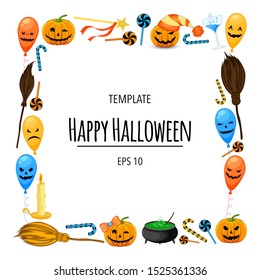 Halloween frame for your text with traditional attributes. Cartoon style. Vector illustration