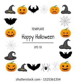 Halloween frame for your text with traditional attributes. Cartoon style. Vector illustration