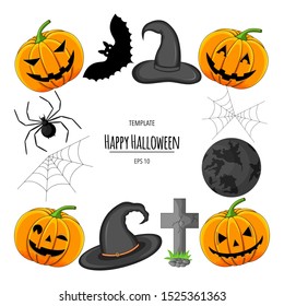 Halloween frame for your text with traditional attributes. Cartoon style. Vector illustration