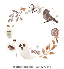 Halloween Frames wreath cute in watercolor style