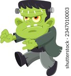 Halloween Frankenstein Cartoon Character Walking With His Arms Out. Vector Illustration Flat Design Isolated On Transparent Background
