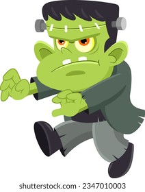 Halloween Frankenstein Cartoon Character Walking With His Arms Out. Vector Illustration Flat Design Isolated On Transparent Background