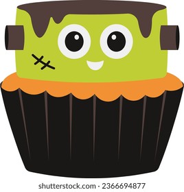 Halloween Frankenstein Cupcakes Dessert Illustration