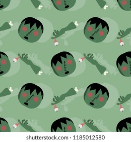 Halloween frankenstein and green hand creepy seamless pattern. vector illustration for fashion textile print and wrapping with festive design.