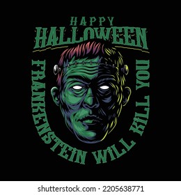 Halloween Frankenstein Head Illustration Design