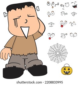 halloween frankenstein kid cartoon kawaii expressions set in vector format