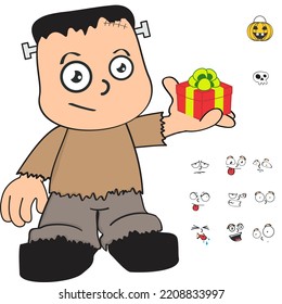 halloween frankenstein kid cartoon kawaii expressions set in vector format