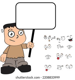 halloween frankenstein kid cartoon kawaii expressions set in vector format