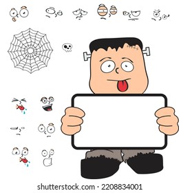 halloween frankenstein kid cartoon kawaii expressions set in vector format