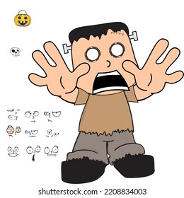 halloween frankenstein kid cartoon kawaii expressions set in vector format