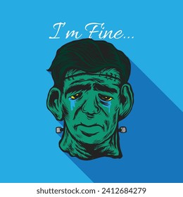 Halloween Frankenstein with Sad Face Concept Vector Design Illustration