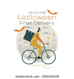 Halloween free delivery concept. Flat vector illustration.