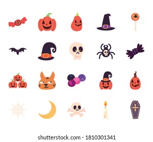 Halloween free form style bundle of icons design, Holiday and scary theme Vector illustration