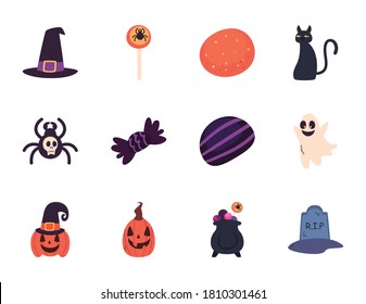 Halloween free form style set icons design, Holiday and scary theme Vector illustration