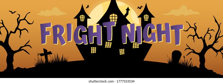 Halloween fright night vector background with spooky haunted house