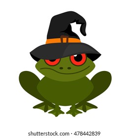 Halloween frog mascot in witch hat vector isolated on white background