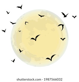 Halloween Full Moon with birds vector