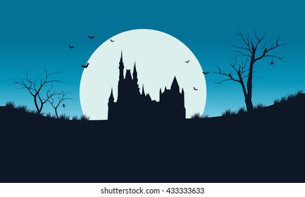 Halloween full moon and castle of silhouette a beautiful scenery
