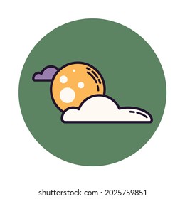 Halloween full moon and clouds. Cute simple linear flat icon. Colorful isolated illustration. Vector design