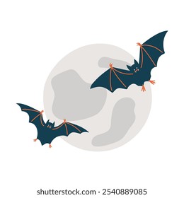 Luna llena de Halloween con murciélagos voladores. Tarjeta para las vacaciones de octubre. Ilustración vectorial aislada