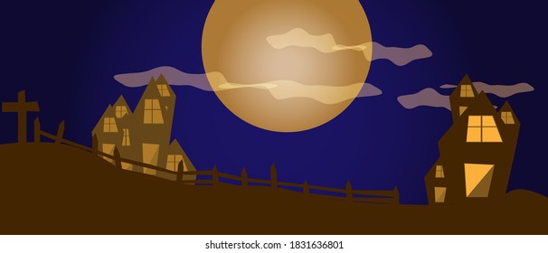 Halloween full moon haunted house
