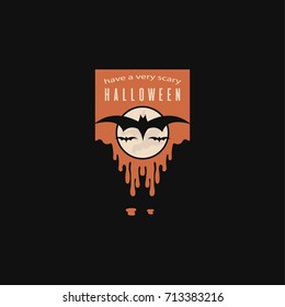 halloween full moon label and bats