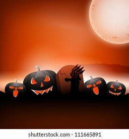 Halloween Vollmond, nächtlicher Hintergrund mit grauen und gruseligen Kürbissen. EPS10.