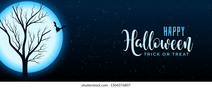 halloween full moon night scene with tree and bat