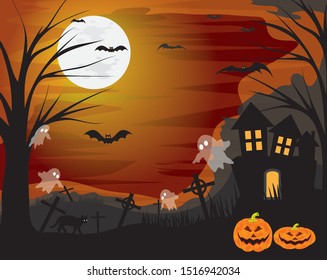 Halloween Full moon night vector design