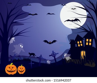 Halloween Full moon night vector design