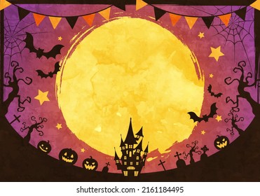 Halloween full moon night vector illustration (silhouette)