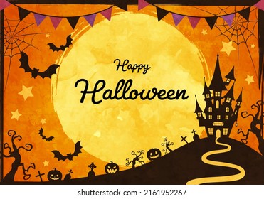 Halloween full moon night vector illustration (silhouette)