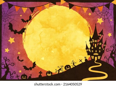 Halloween full moon night vector illustration (silhouette)